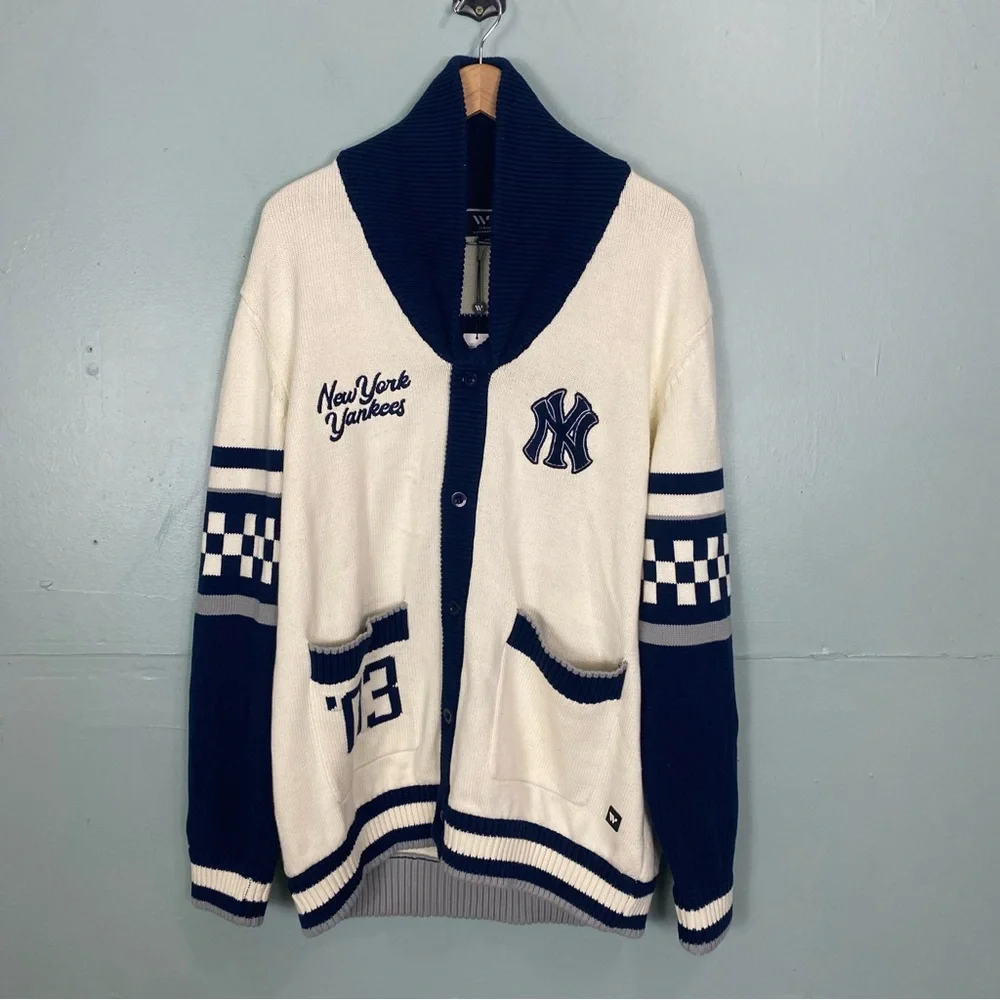 Anthropologie The Wild Collective NY Yankees MLB‎ Cotton Cardigan Sweater XL